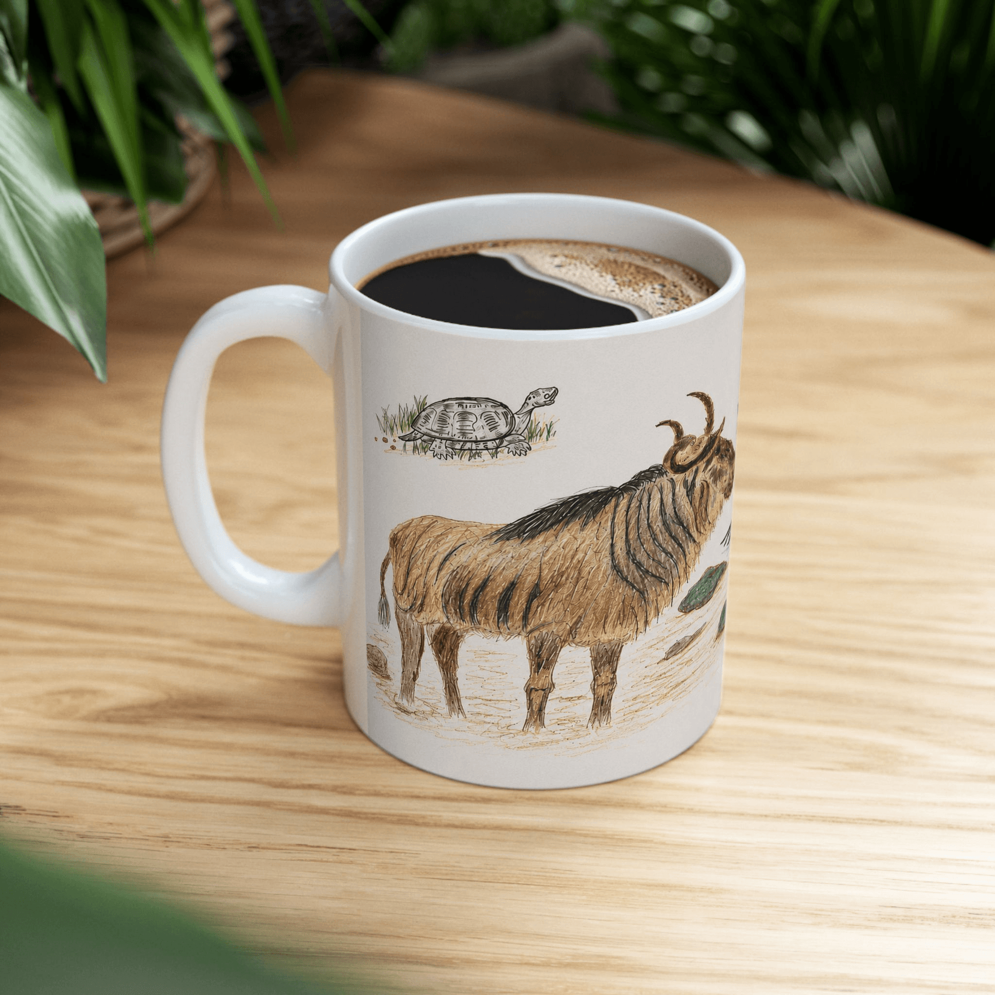 PimsArt Safari Rhino and Wildebeest Mug From Original Drawing