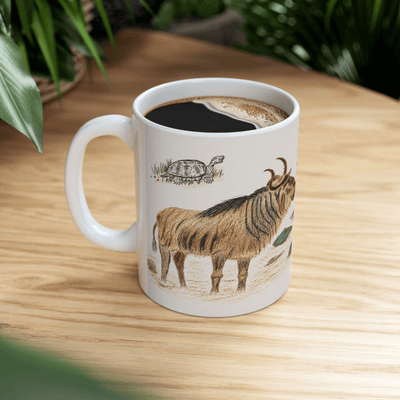 PimsArt Safari Rhino and Wildebeest Mug From Original Drawing
