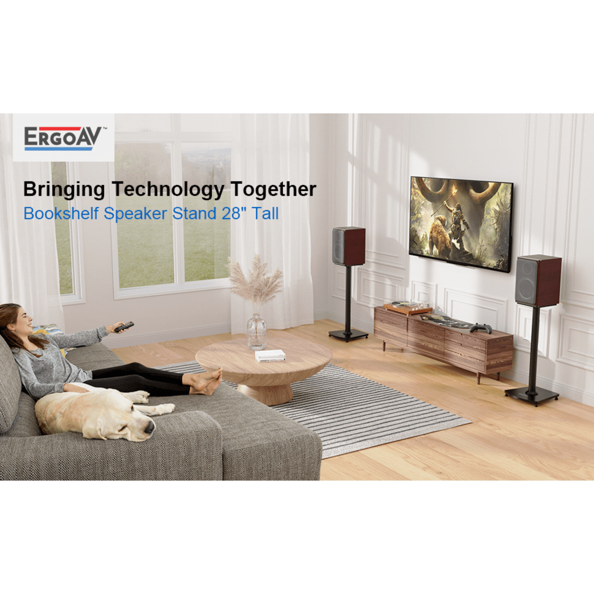 ErgoAV 1-Pair Fixed Height Bookshelf Speaker Stands 28"