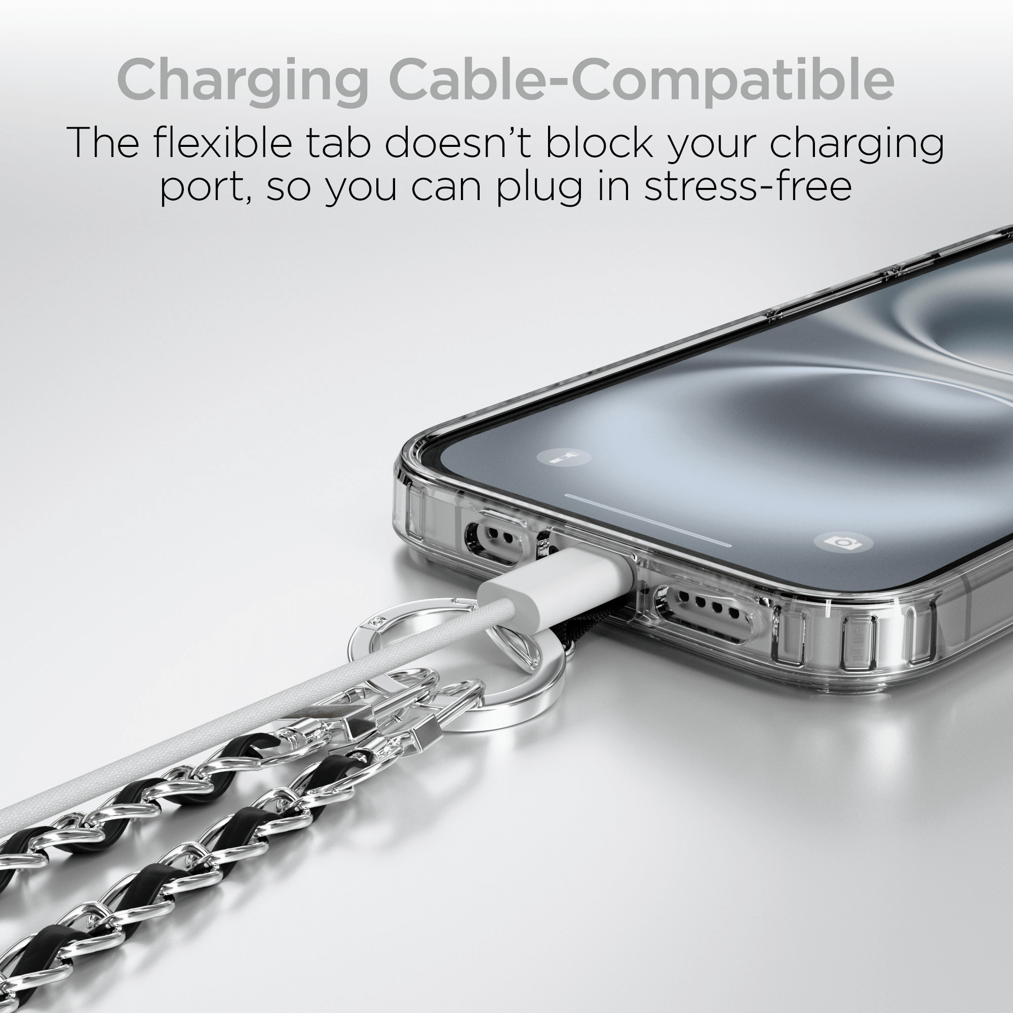 HyperGear TECHcessories Silver Chain with Black Vegan Leather Universal Crossbody Phone Strap