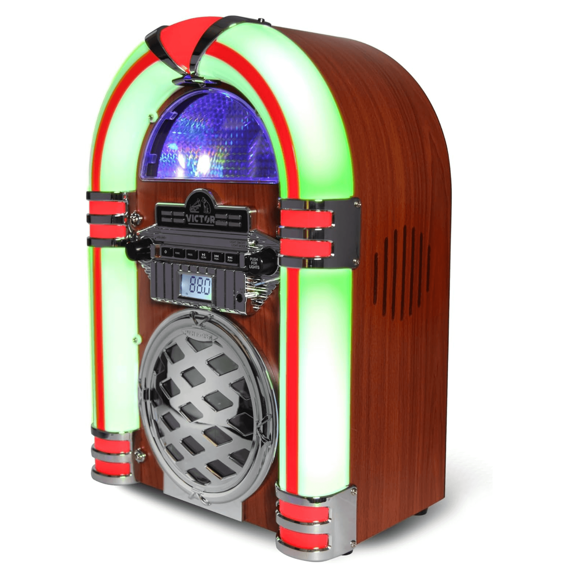 Victor Broadway II Desktop CD Jukebox with Multi-Color LED Lighting and FM Radio