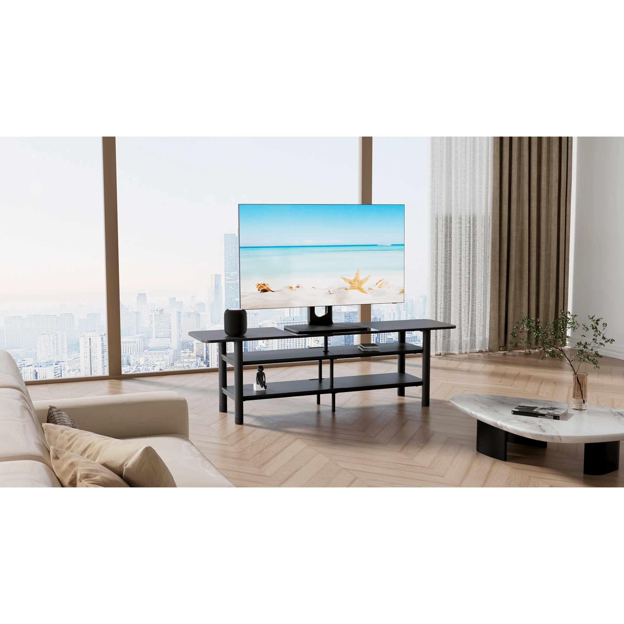 ErgoAV Tabletop TV Stand with Swivel for up to 86" TVs with Storage Compartment