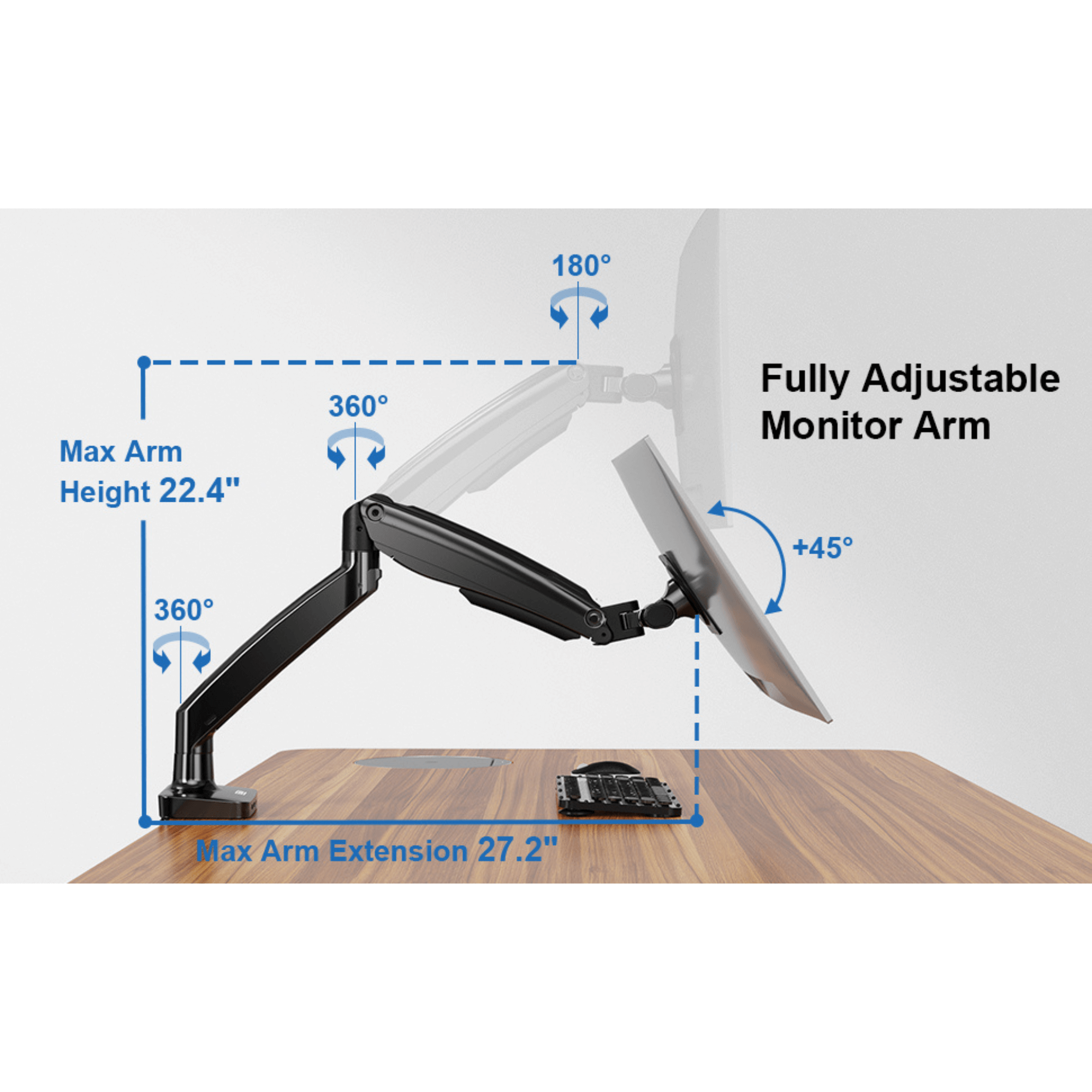 ErgoAV ErgoLink Motion Desk Mount for Single Monitors up to 34" and 22 lbs