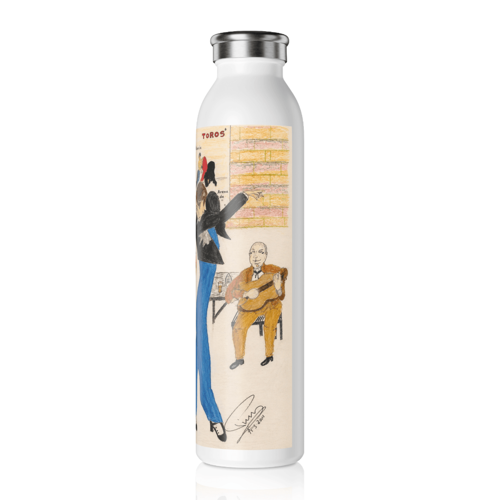 PimsArt Spanish Flamenco Dance Water Bottle From Original Drawing