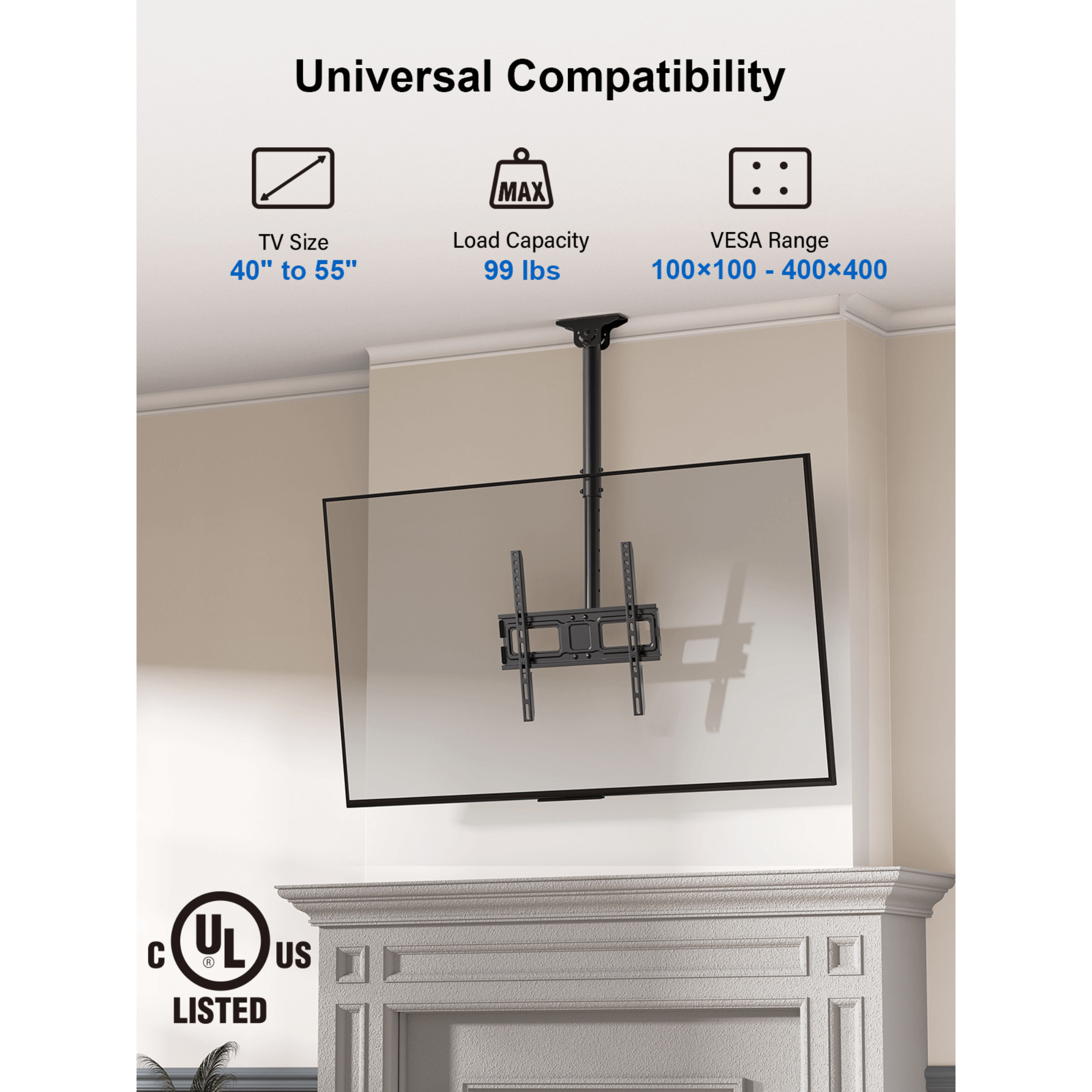 ErgoAV Ceiling Mount for TVs 40" to 55"