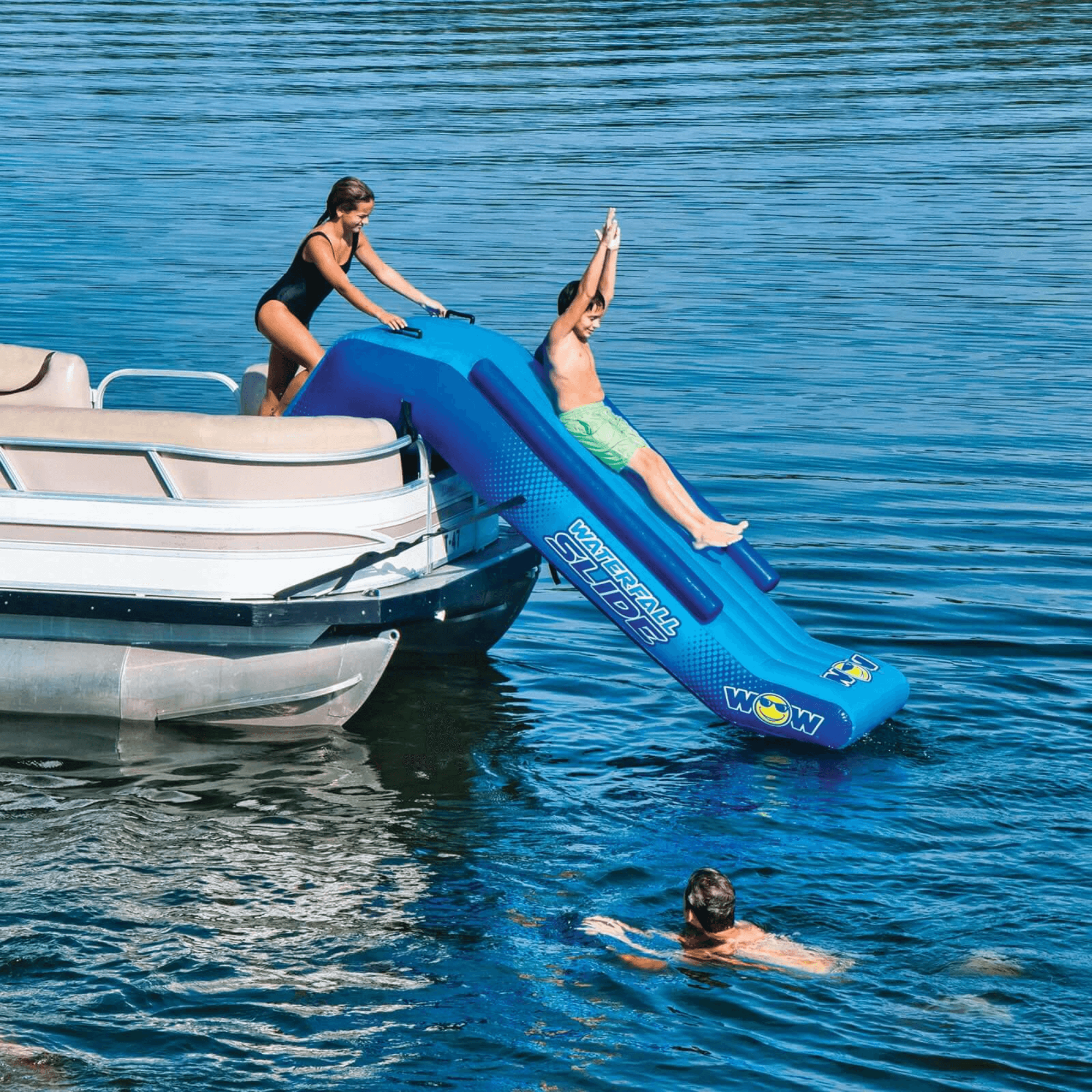 WOW Watersports Pontoon Waterfall Slide with Inflatable Safety Rails