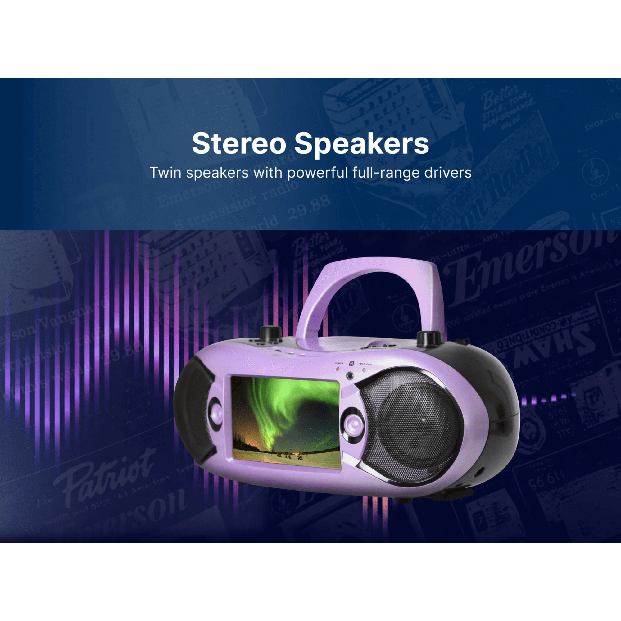 Emerson 7" Bluetooth DVD Boombox with AMFM Radio & Digital TV