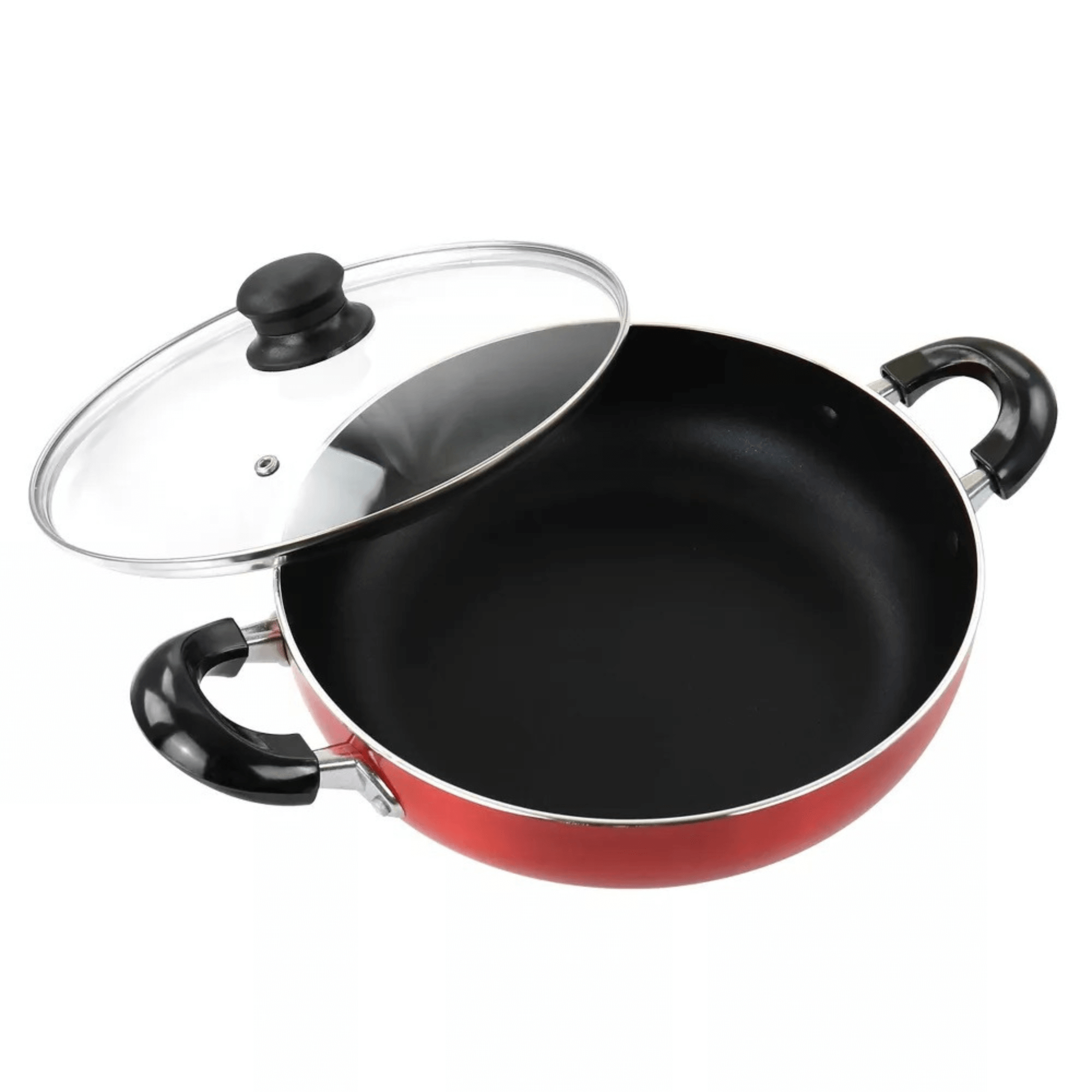 Better Chef 12" Aluminum Non-Stick Metallic Red Deep Fryer with Glass Lid