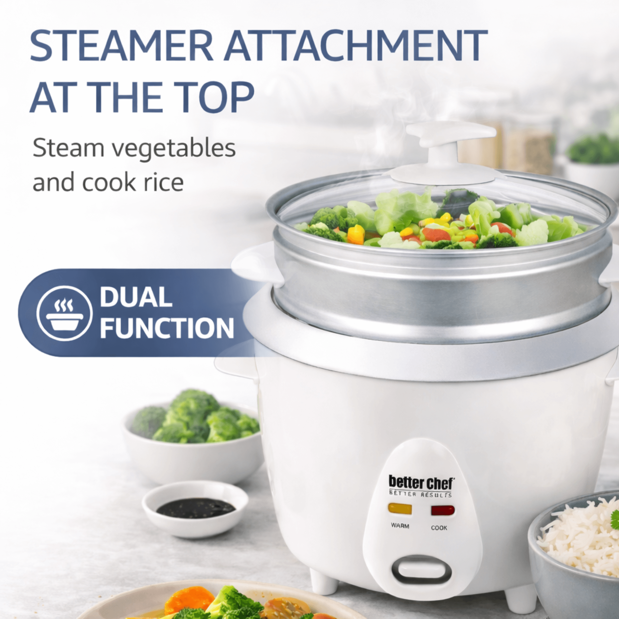 Better Chef 5-Cup - 10-Cup Cooked - Rice Cooker with Steamer