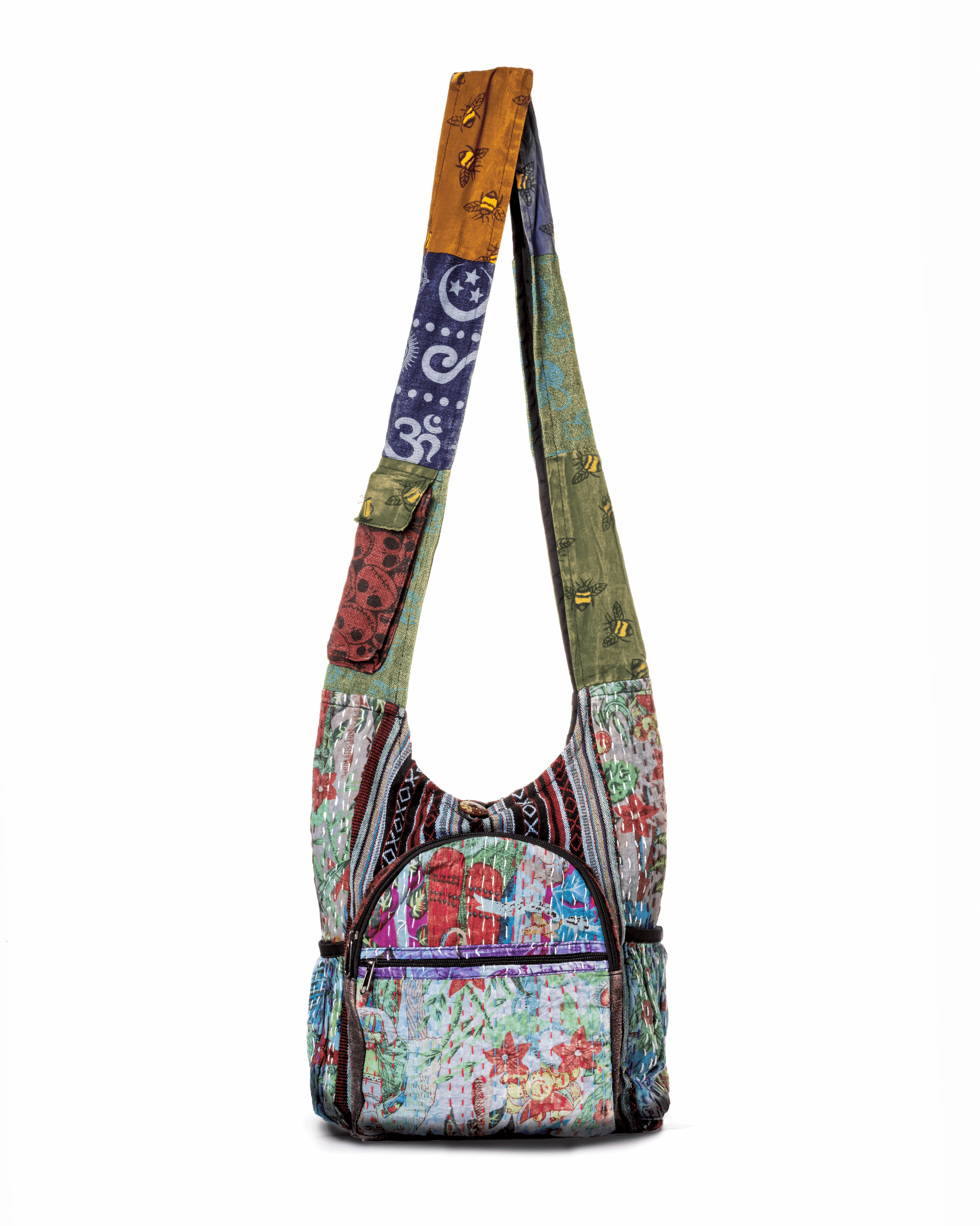 Kathmandu Collection Vintage Patchwork Hobo Bag with Water Bottle Pockets