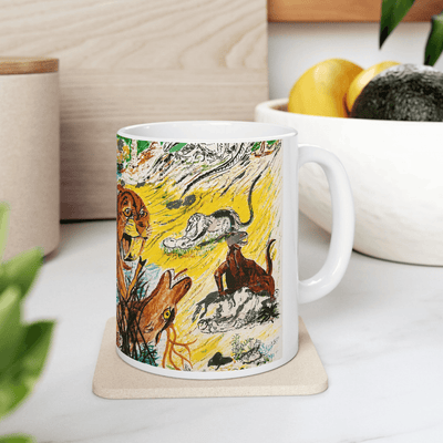 PimsArt Prehistoric Sabertooth Tiger Scene Mug From Original Painting
