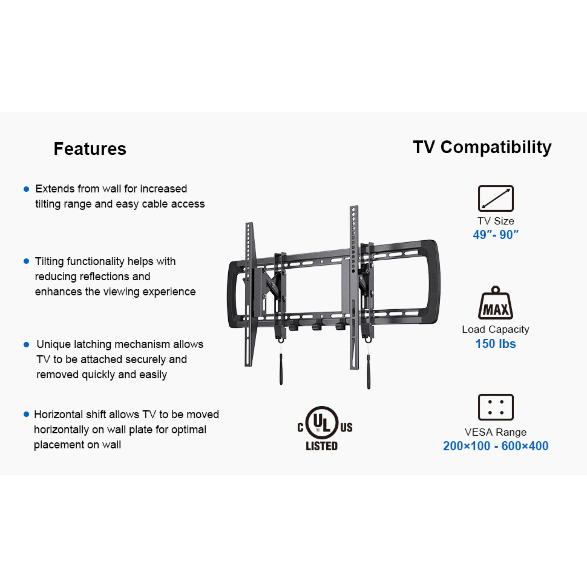 ErgoAV Extend and Tilt Mount for TVs 49" to 90"
