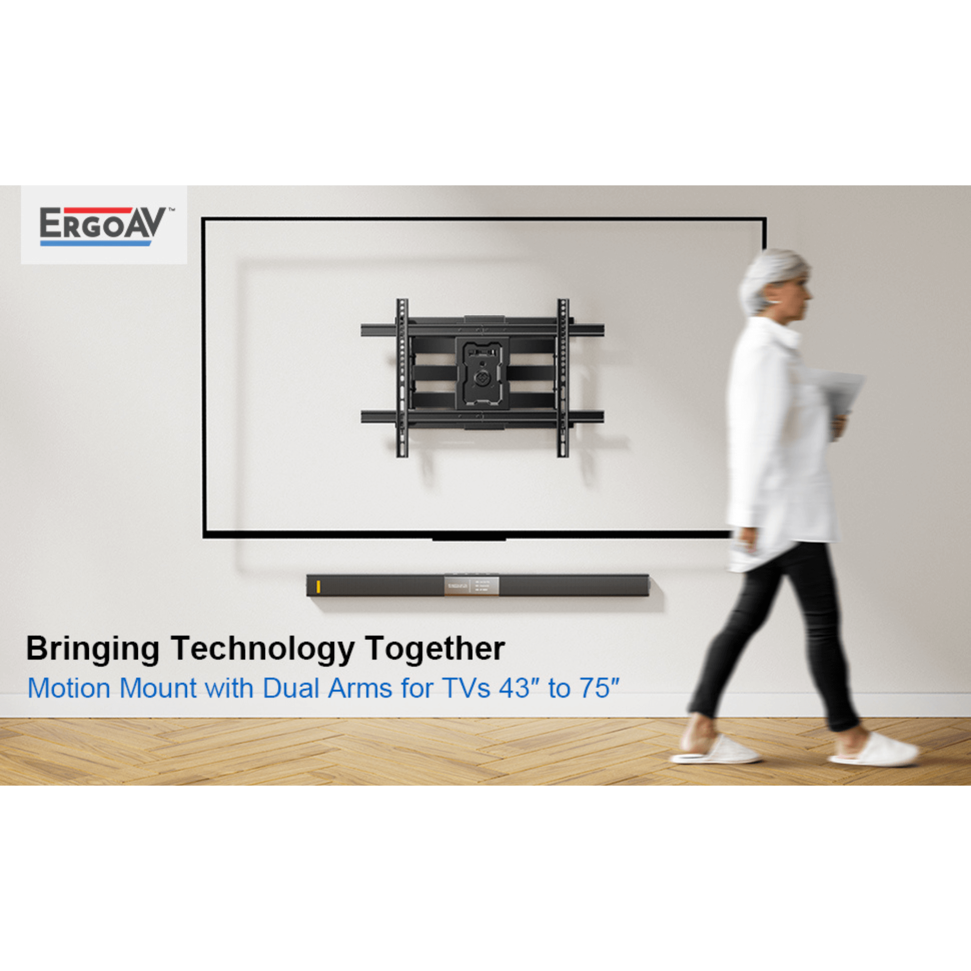 ErgoAv Motion Mount with Dual Arms for TVs 43" to 75" and up to 99lbs