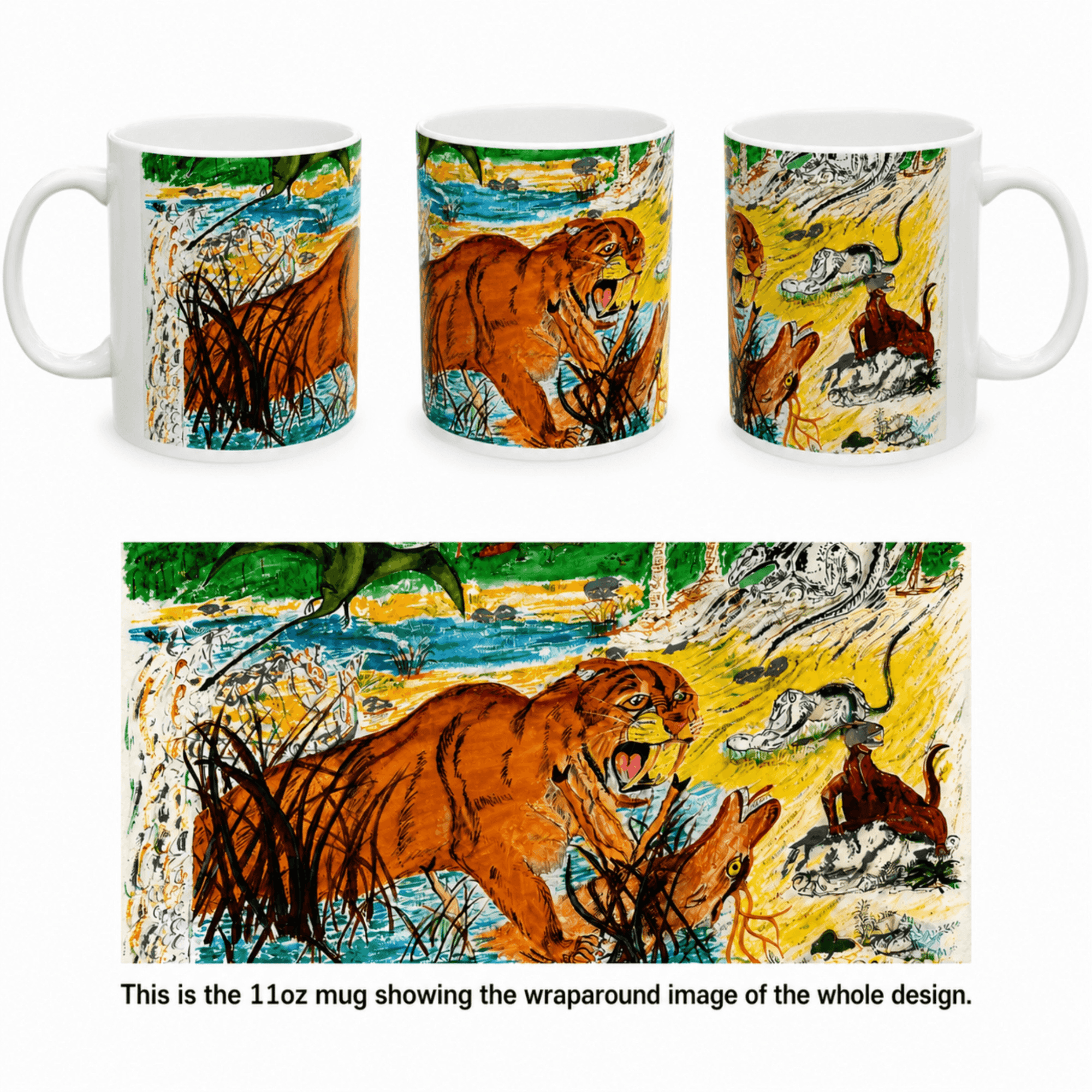 PimsArt Prehistoric Sabertooth Tiger Scene Mug From Original Painting