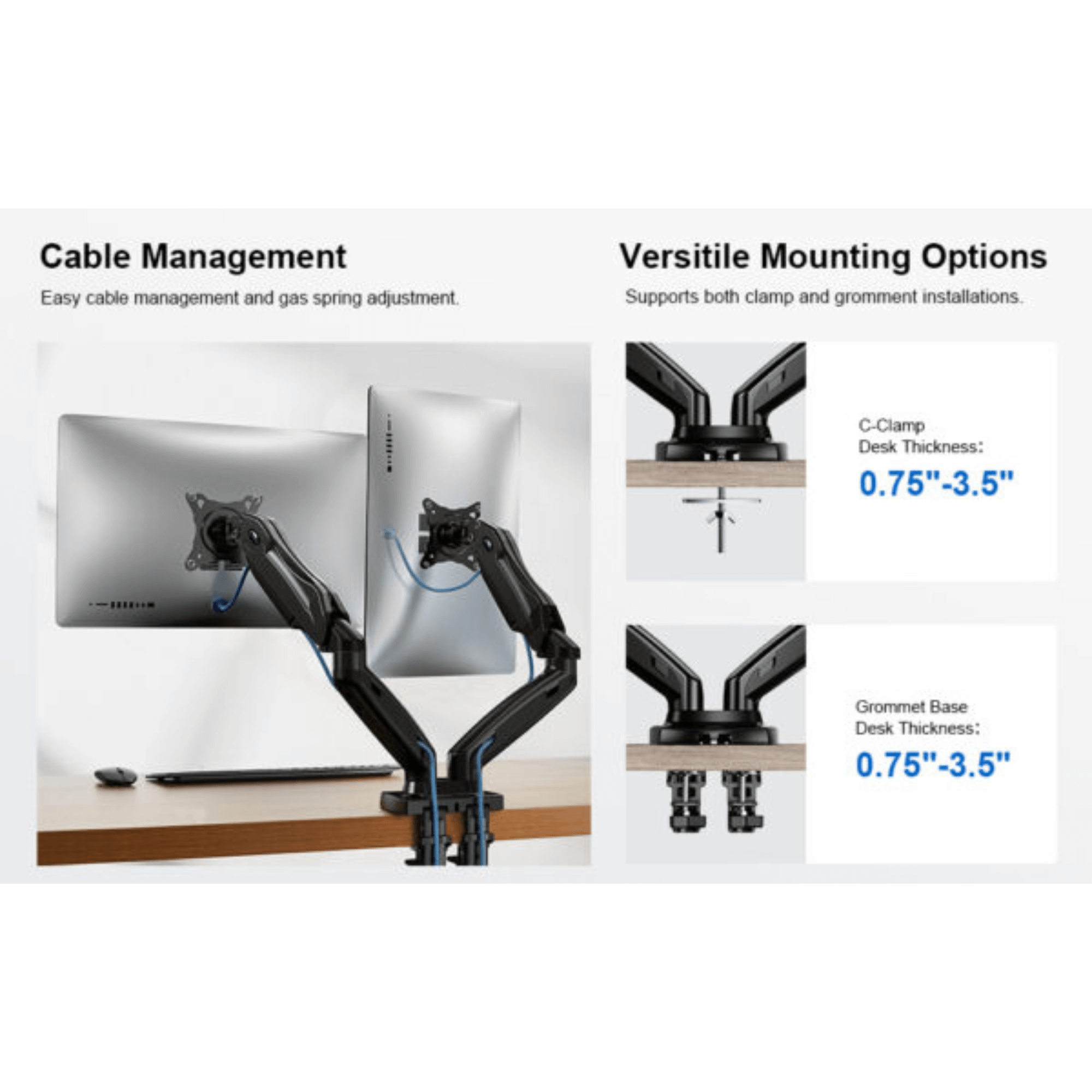 ErgoAV Gas Spring Desk Mount for Dual Monitors 13" to 27"