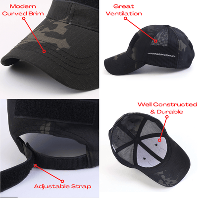 Military-Style Tactical Patch Hat with Adjustable Strap | Breathable & Unisex