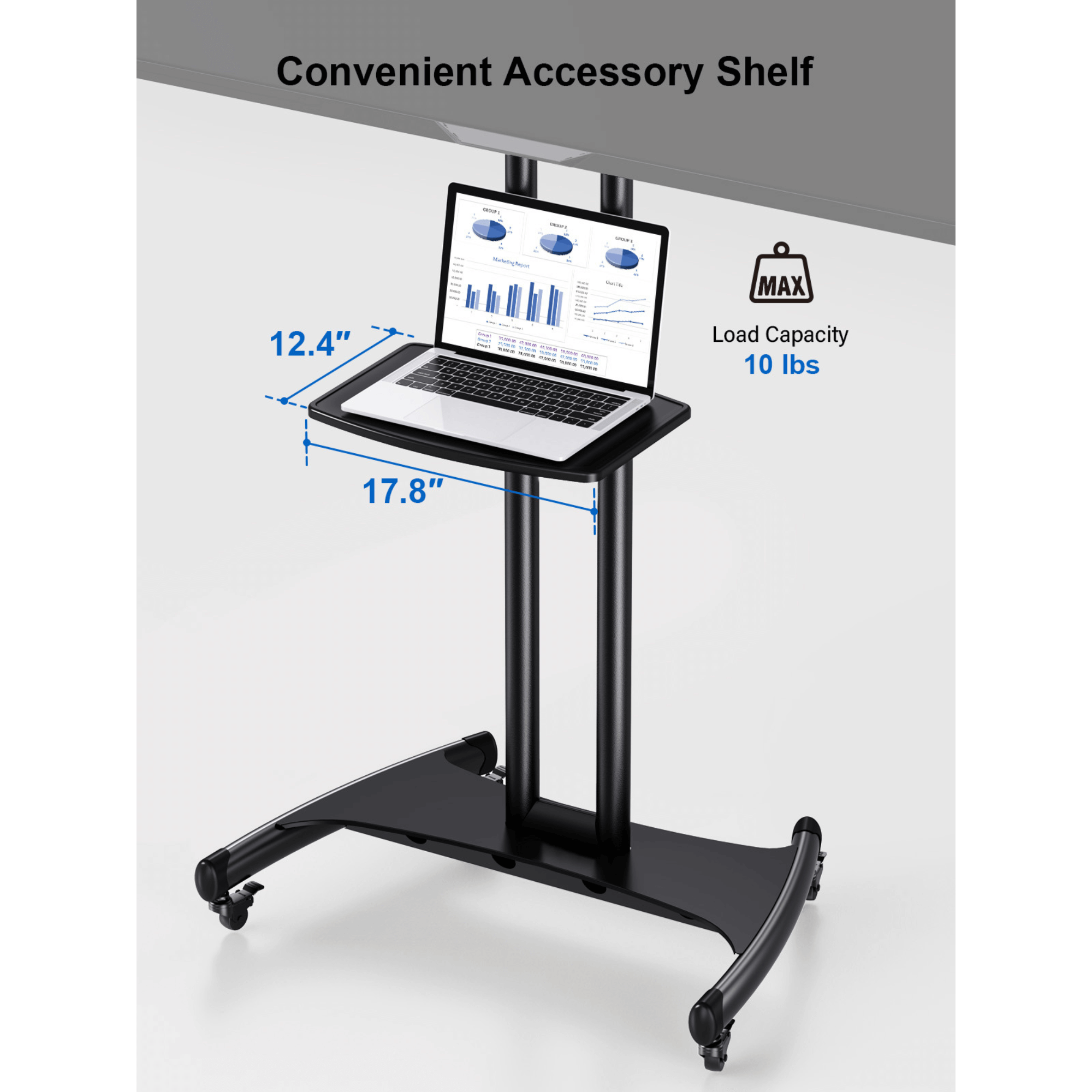 ErgoAV Movable Height-Adjustable Cart with Camera Shelf for TVs 43" to 70"