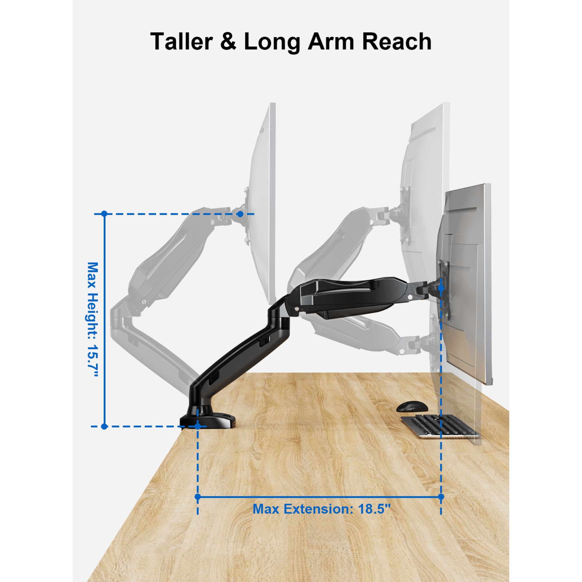 ErgoAV Gas Spring Desk Mount for Single Monitors 13" to 27"