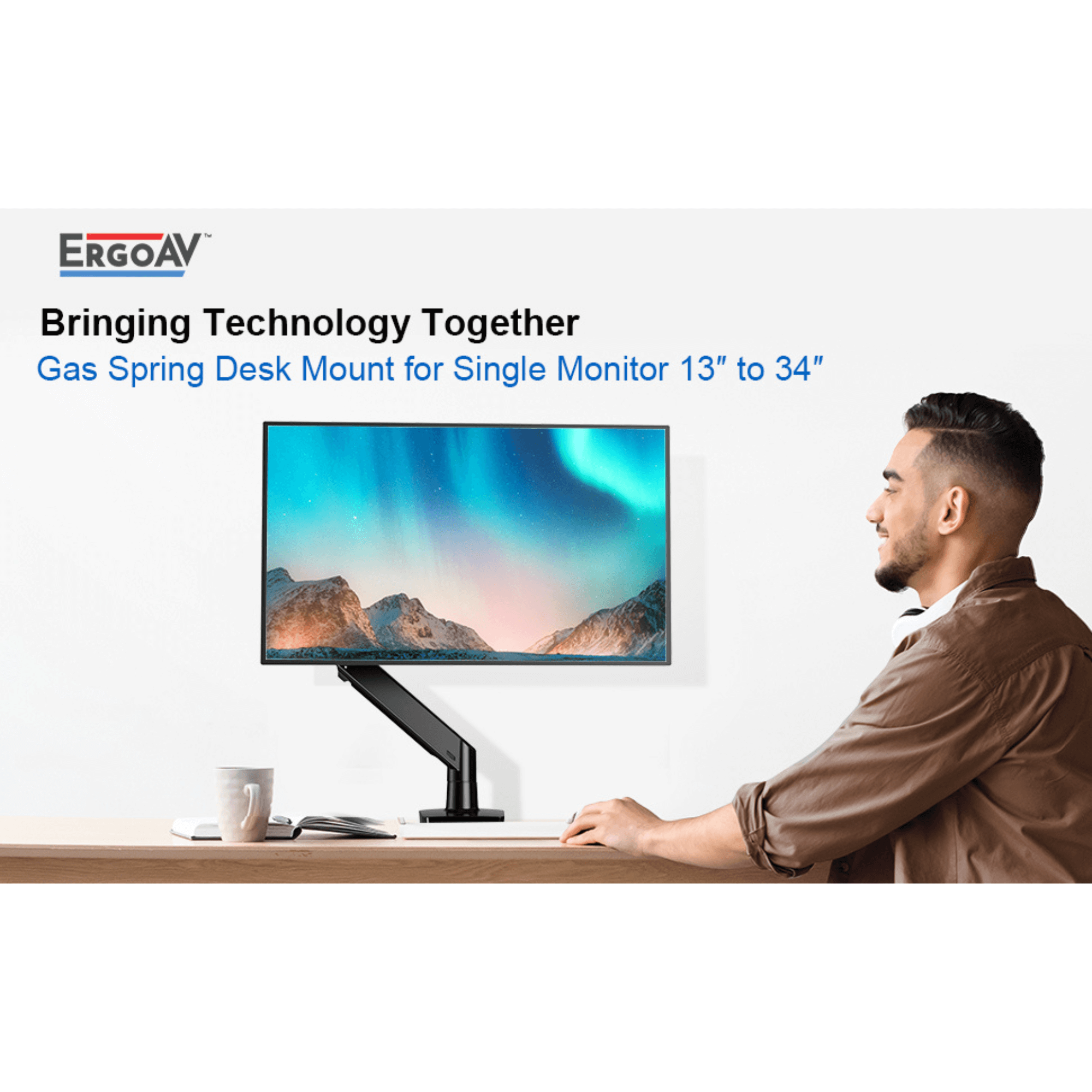 ErgoAV Gas Spring Desk Mount for Single Monitors 13" to 34" and up to 26lbs