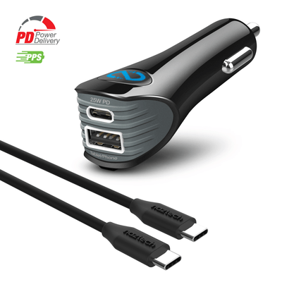 Naztech N420 PD25W+2.4A  Car Charger + C - C Cable 4Ft