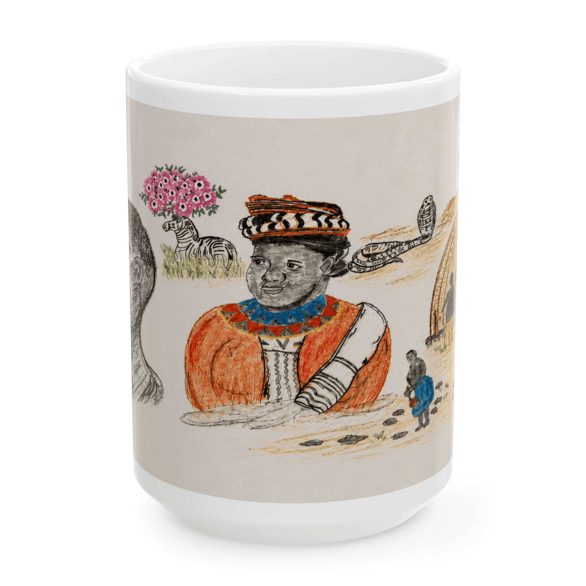 PimsArt South African Tribal Village Portrait Mug From Original Drawing