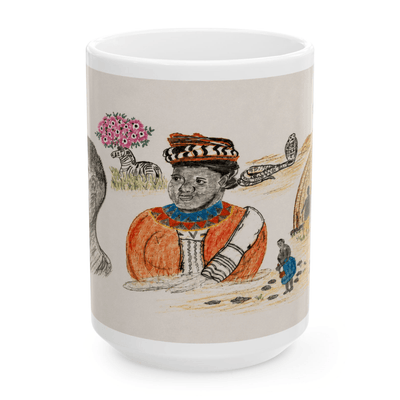 PimsArt South African Tribal Village Portrait Mug From Original Drawing