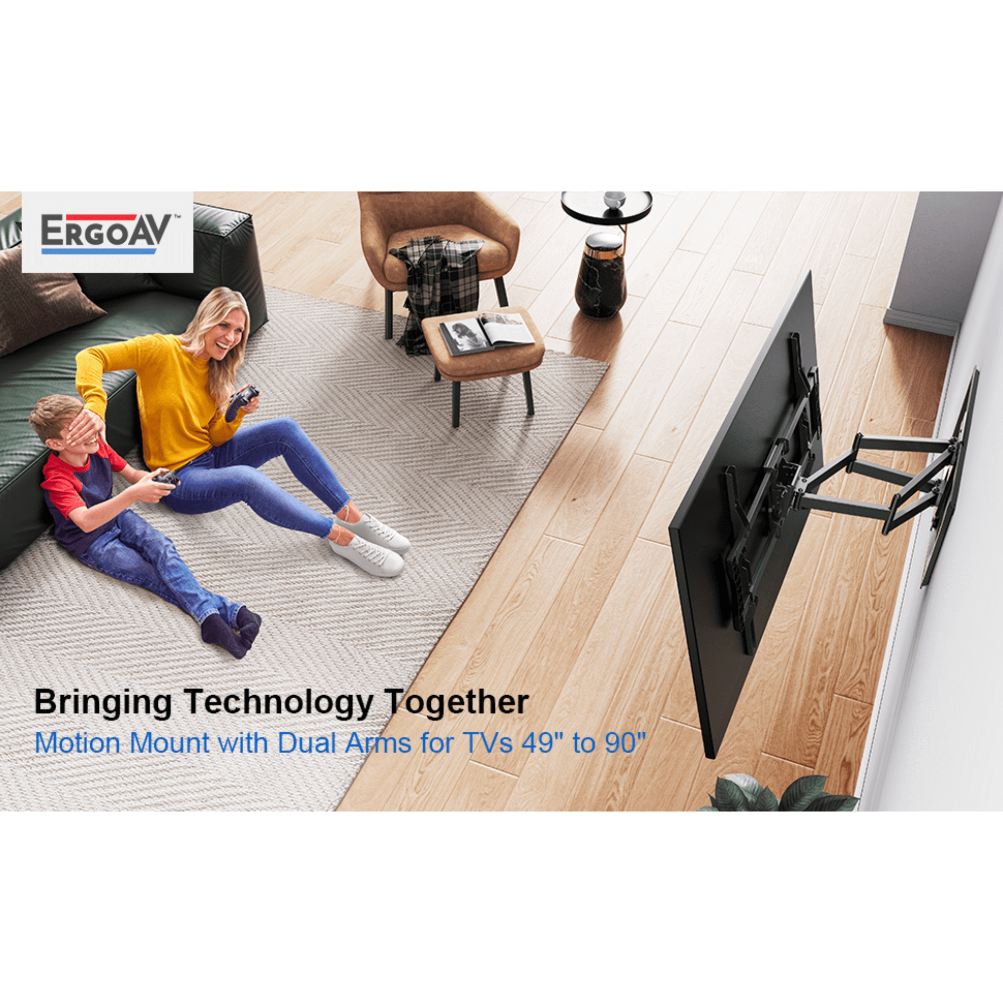ErgoAV Motion Mount with Dual Arms for TVs 49" to 90"
