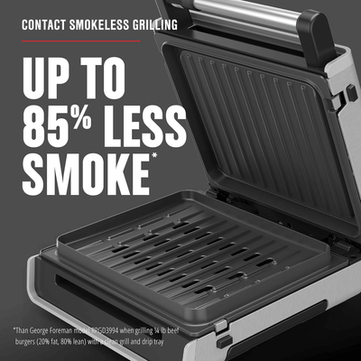 George Foreman 4-6 Serving Smokeless Select a Temp Family Sized Contact Grill - REFURBISHED