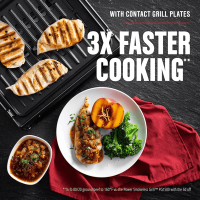 George Foreman 4-6 Serving Smokeless Select a Temp Family Sized Contact Grill - REFURBISHED
