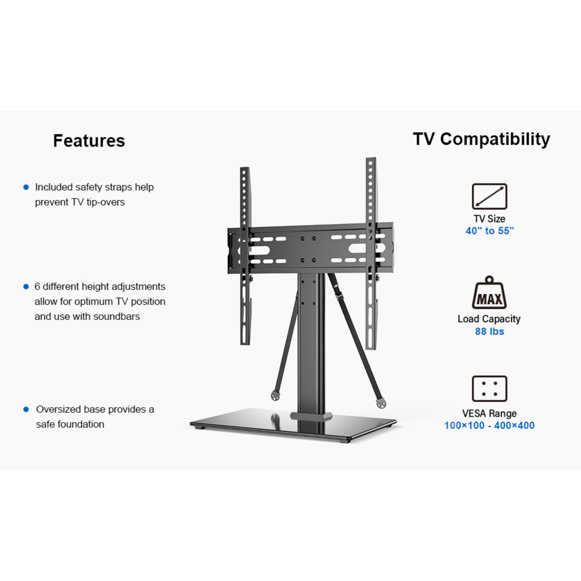 ErgoAV Tabletop TV Stand for 40" to 55" TVs