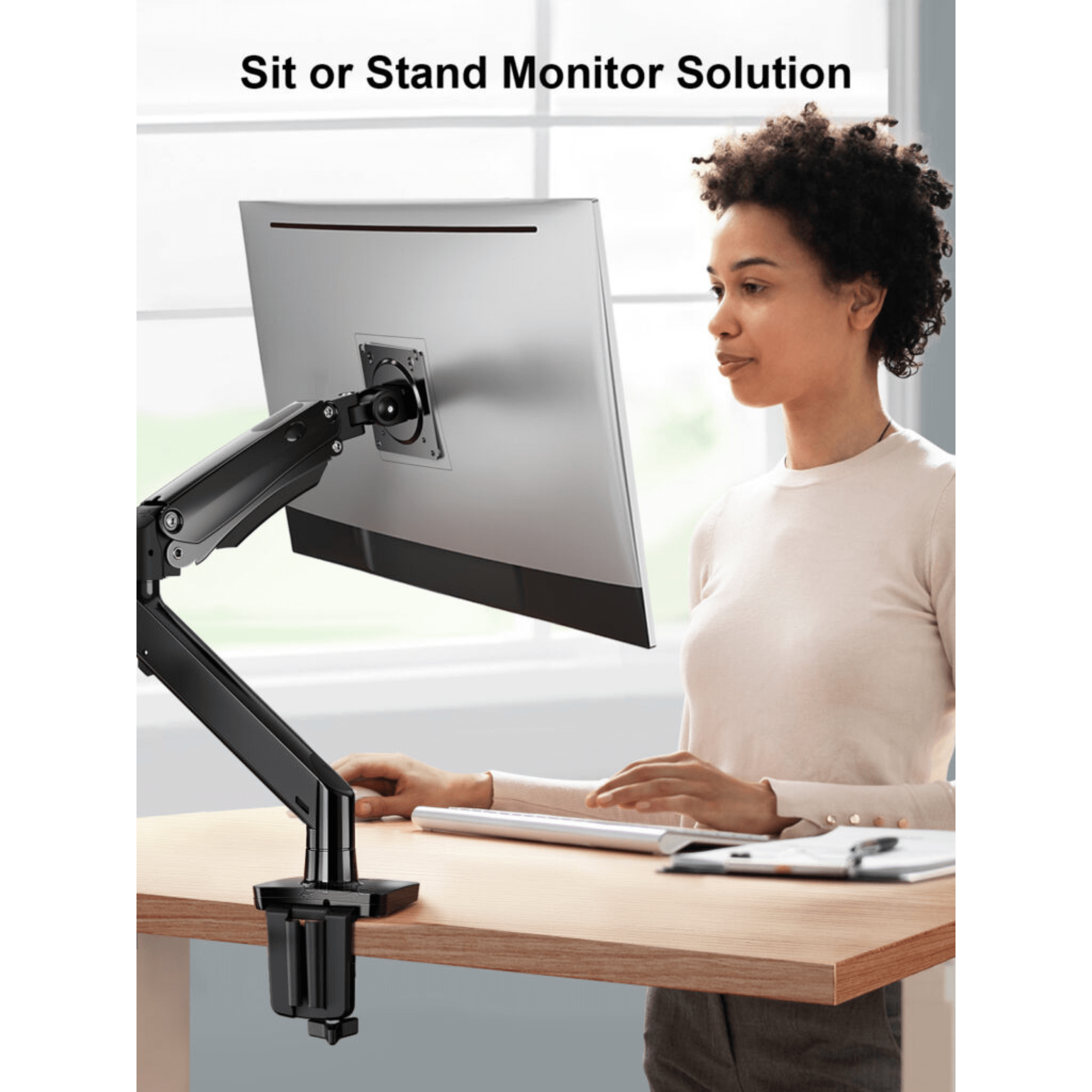 ErgoAV Gas Spring Desk Mount for Single Monitors 13" to 34" and up to 26lbs