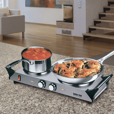 Better Chef Stainless Steel Electric Solid Element Countertop Double Burner