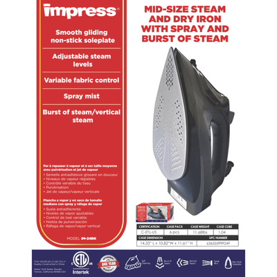 Impress Mid-Size Steam and Dry Iron with Spray/Burst