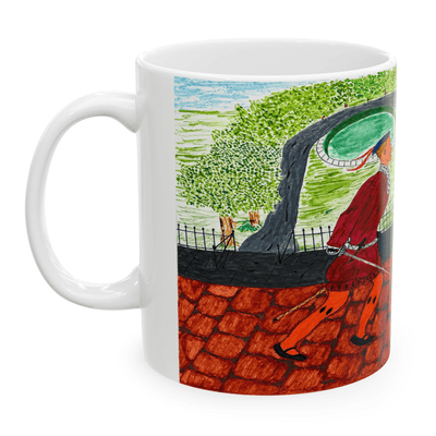 PimsArt Medieval Street Scene Dueling Swordsmen Mug From Original Painting