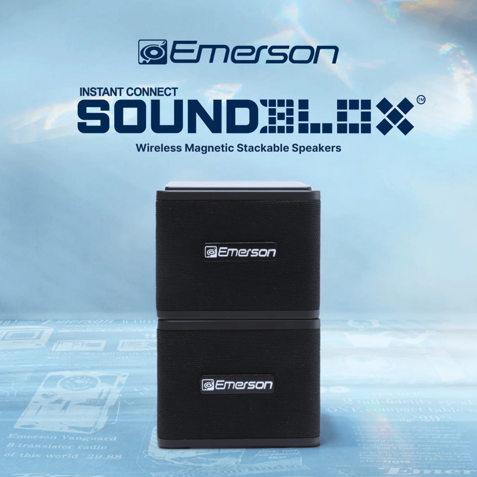 Emerson 1-Pair Instant Connect Sound Blox Wireless Magnetic Stackable Speakers