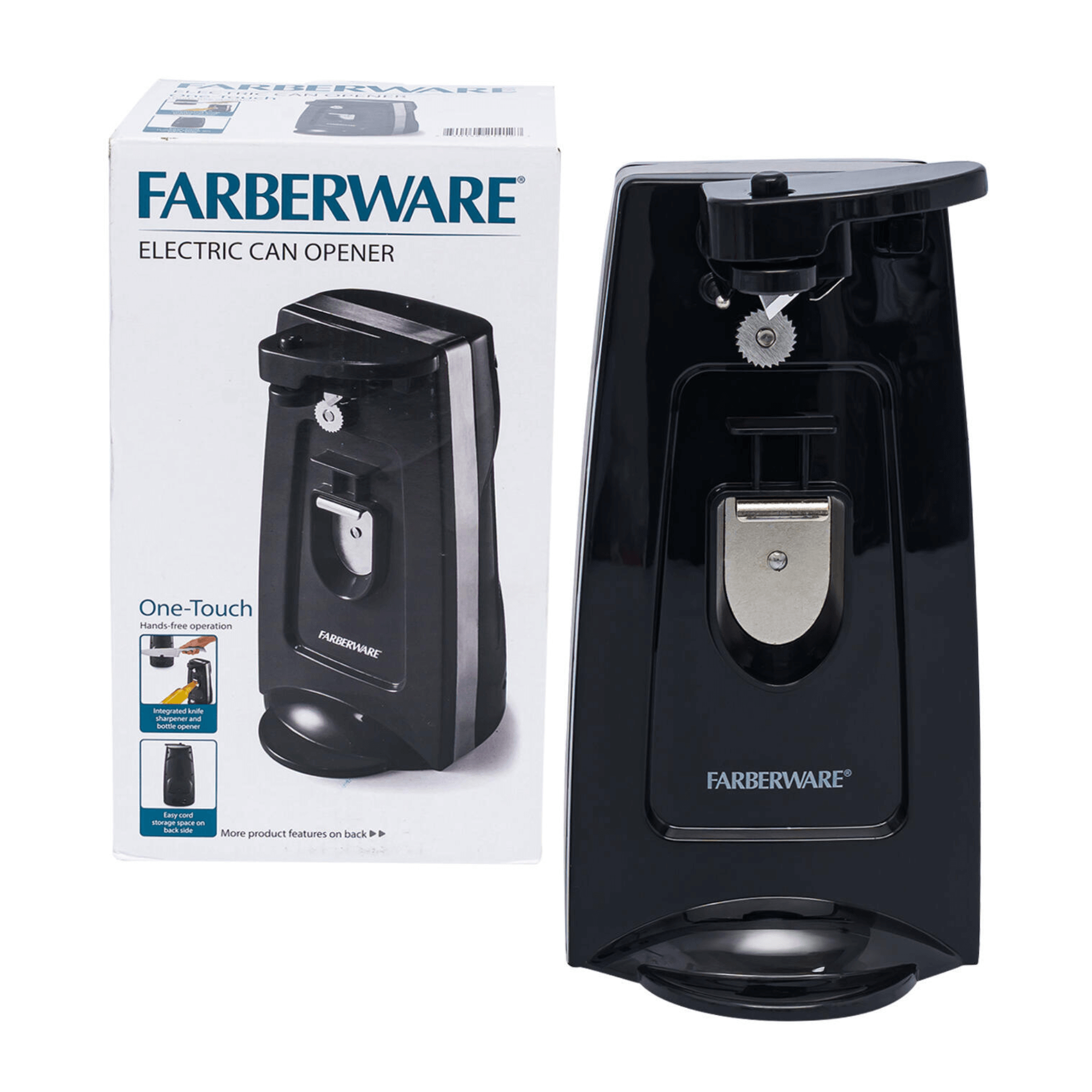 Farberware Tall Can Opener with Knife Sharpener and Bottle Opener