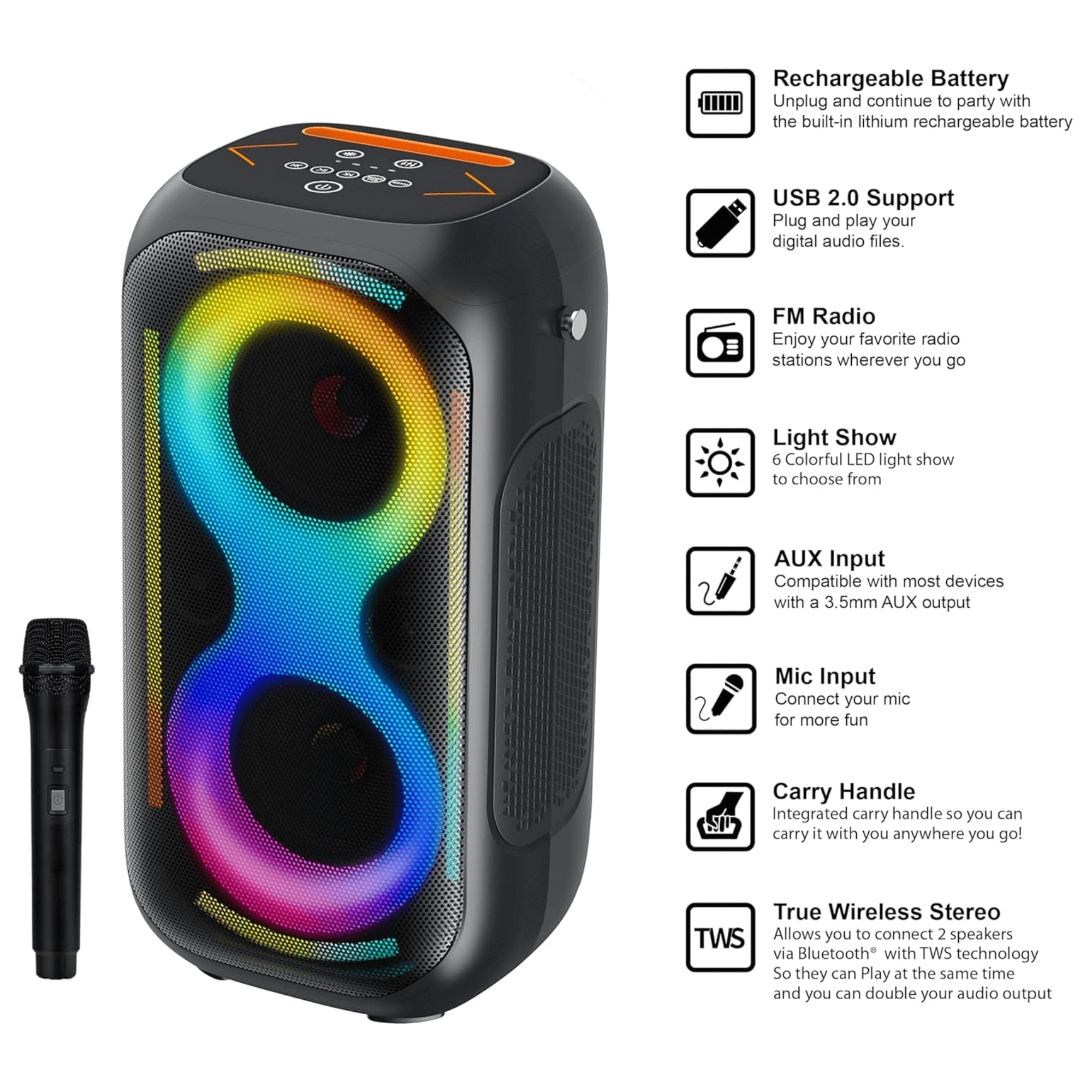 IQ Sound 2x5-Inch TWS Fusion Glow Portable Bluetooth Speaker