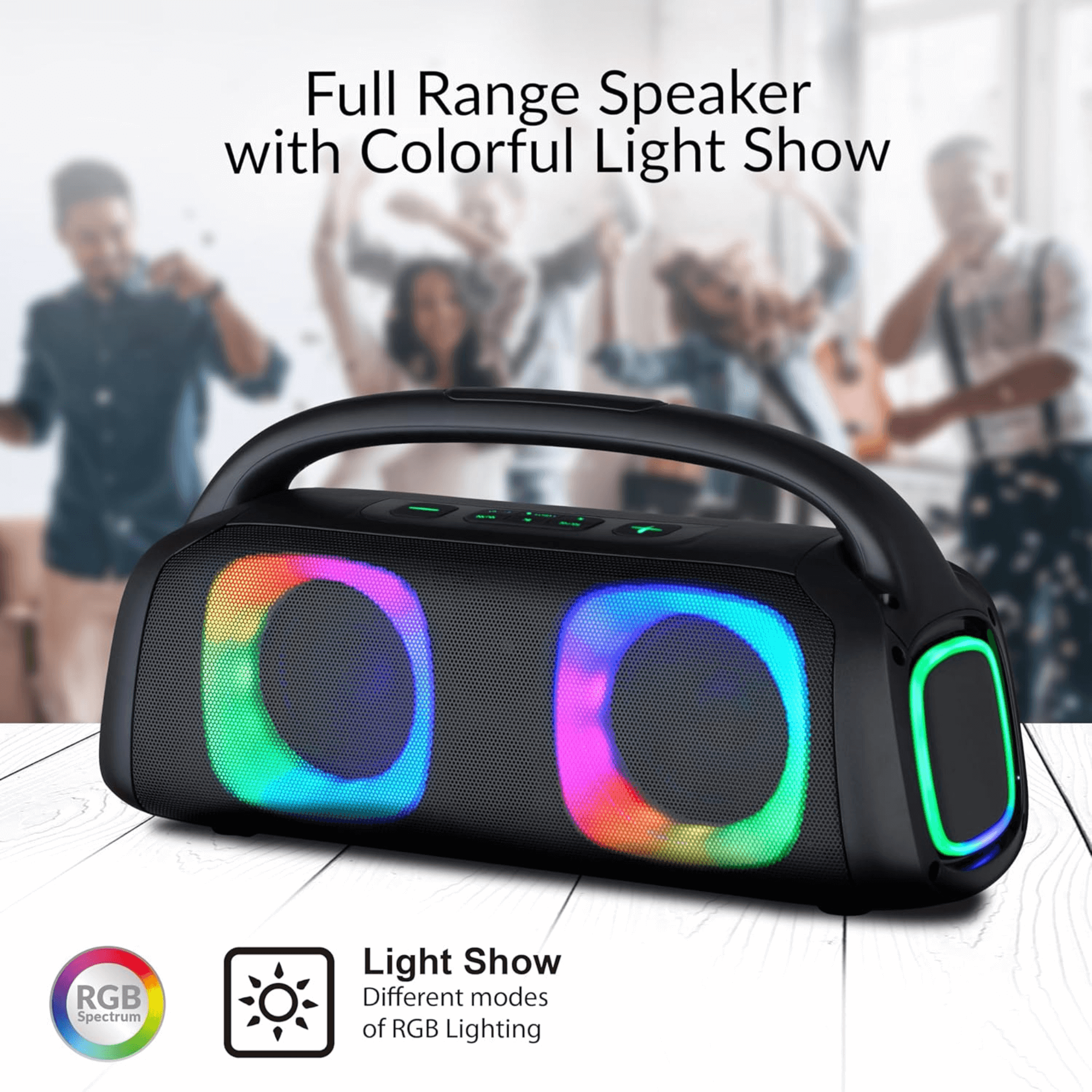 IQ Sound Portable Bluetooth Speaker with RGB Lights and TWS-Enhanced Stereo Sound