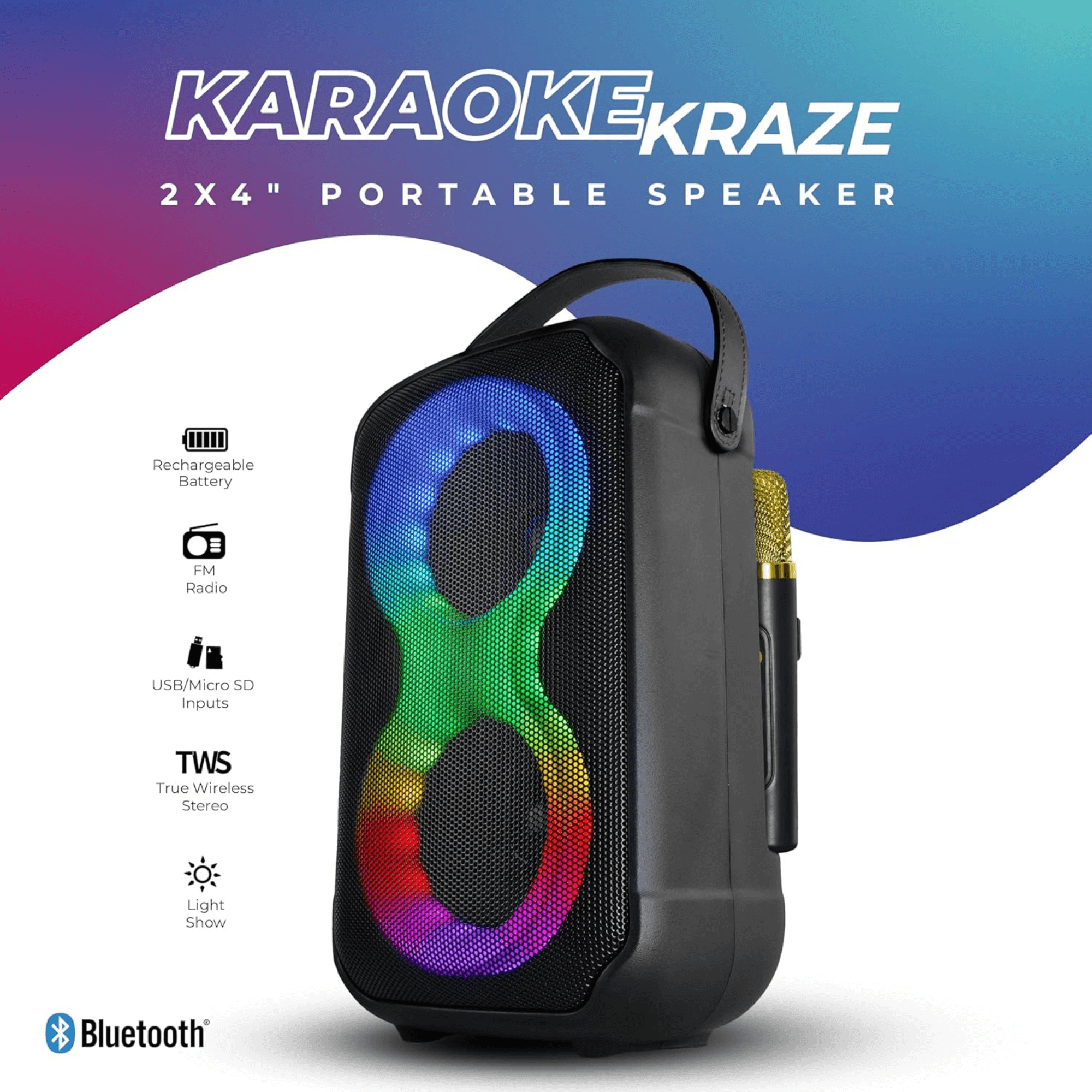 IQ Sound Karaoke Kraze 2x 4-Inch Portable Bluetooth Speaker