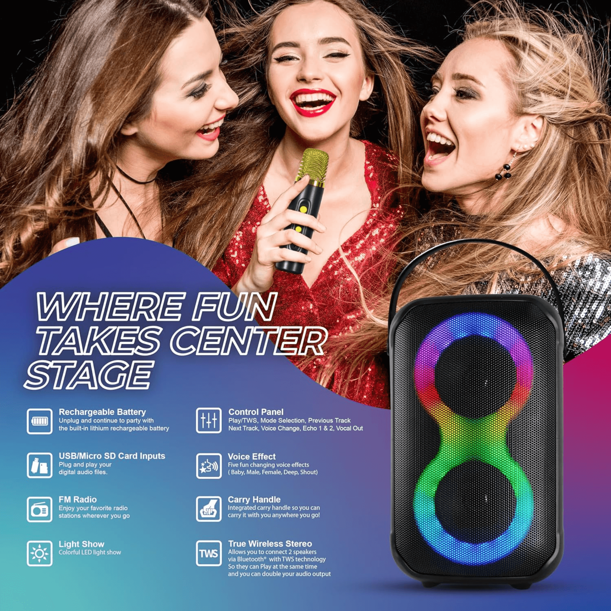 IQ Sound Karaoke Kraze 2x 4-Inch Portable Bluetooth Speaker