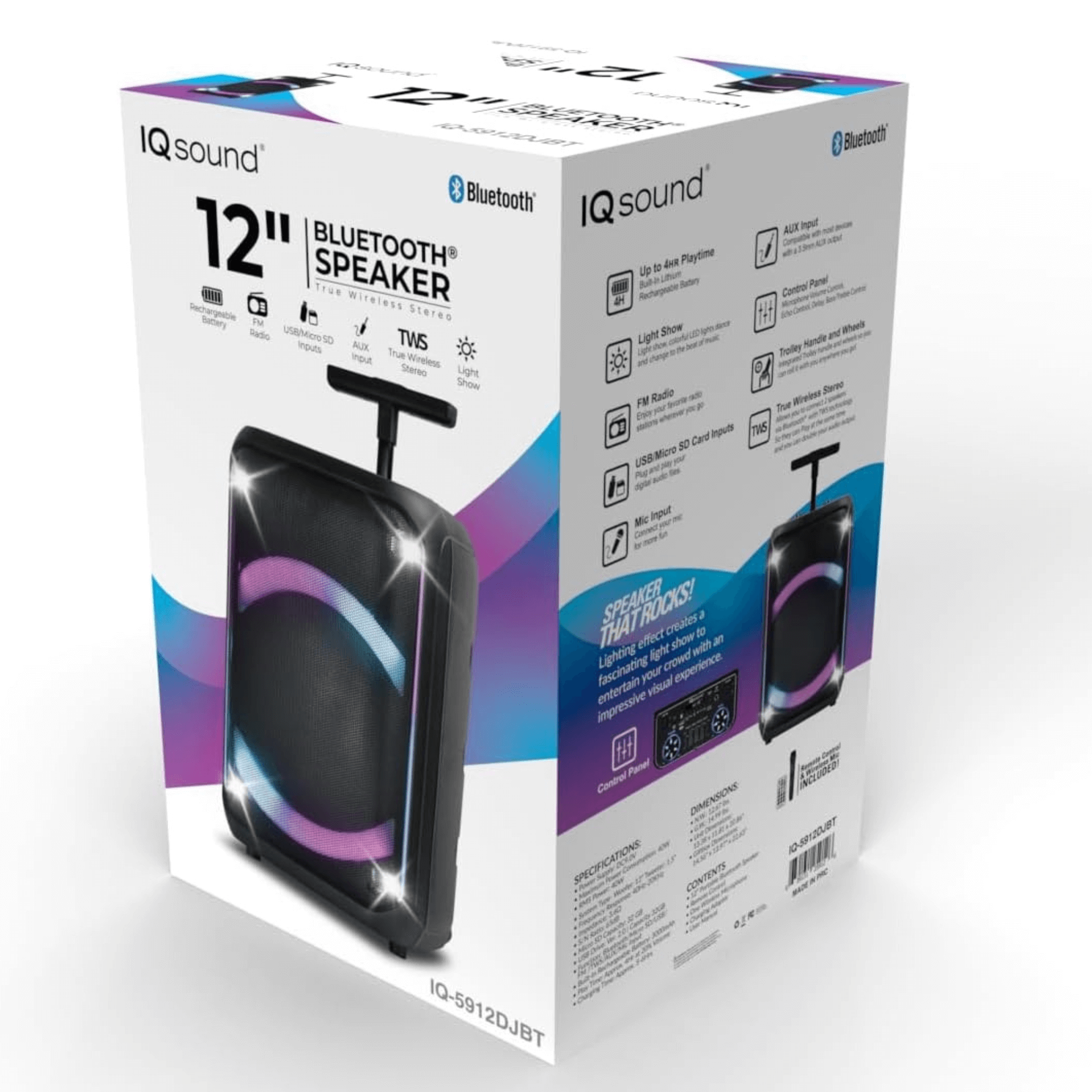 IQ Sound 12-Inch Portable Bluetooth Party Speaker with TWS