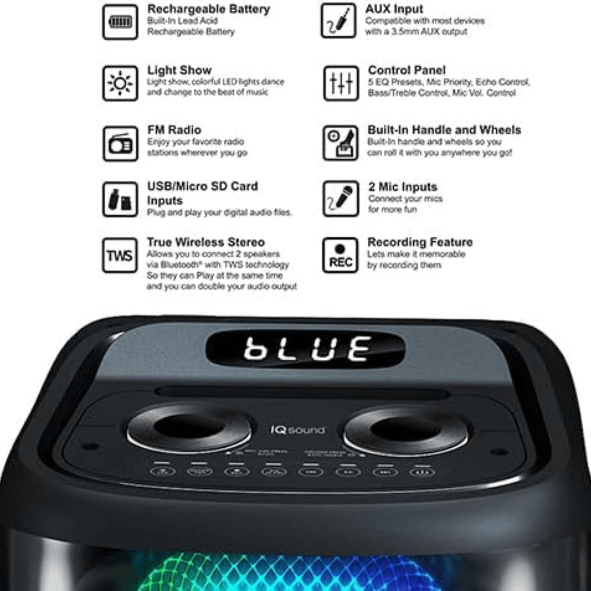 IQ Sound TorusFLEX 2x10-Inch Portable Bluetooth DJ Speaker