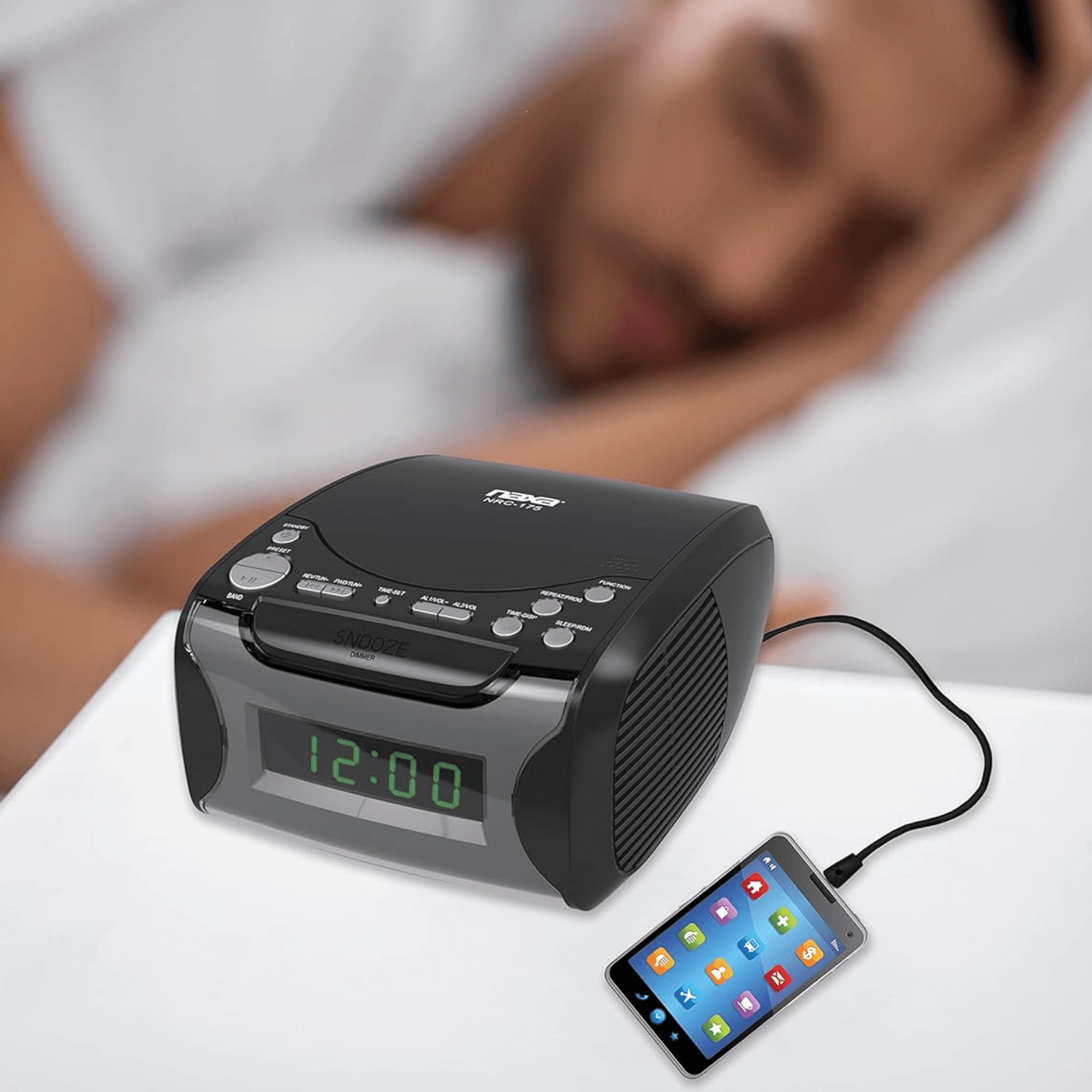 Naxa Dual Alarm Clock Radio with CD Player and USB Charge Port