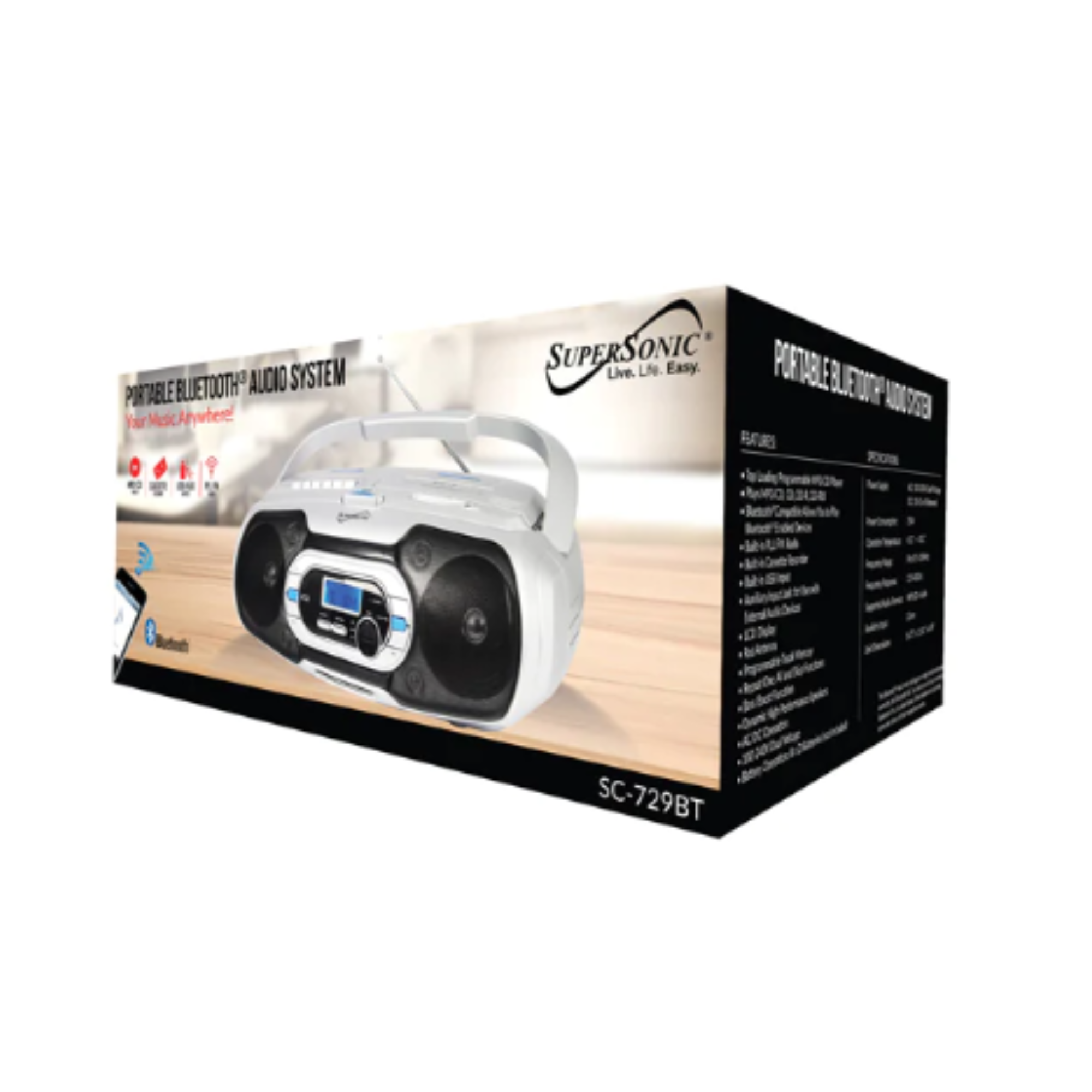 Supersonic Bluetooth Portable Audio System (SC-729BT)