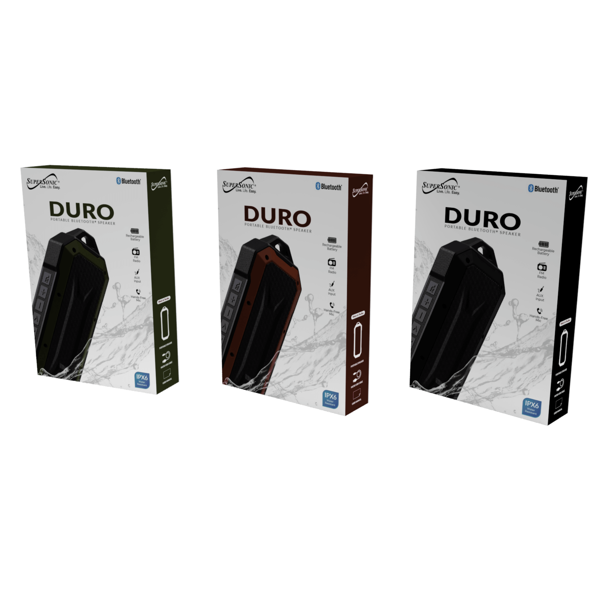 Supersonic Duro Water-Resistant Portable Bluetooth Speaker, Shockproof & FM (SC-1454IPX)