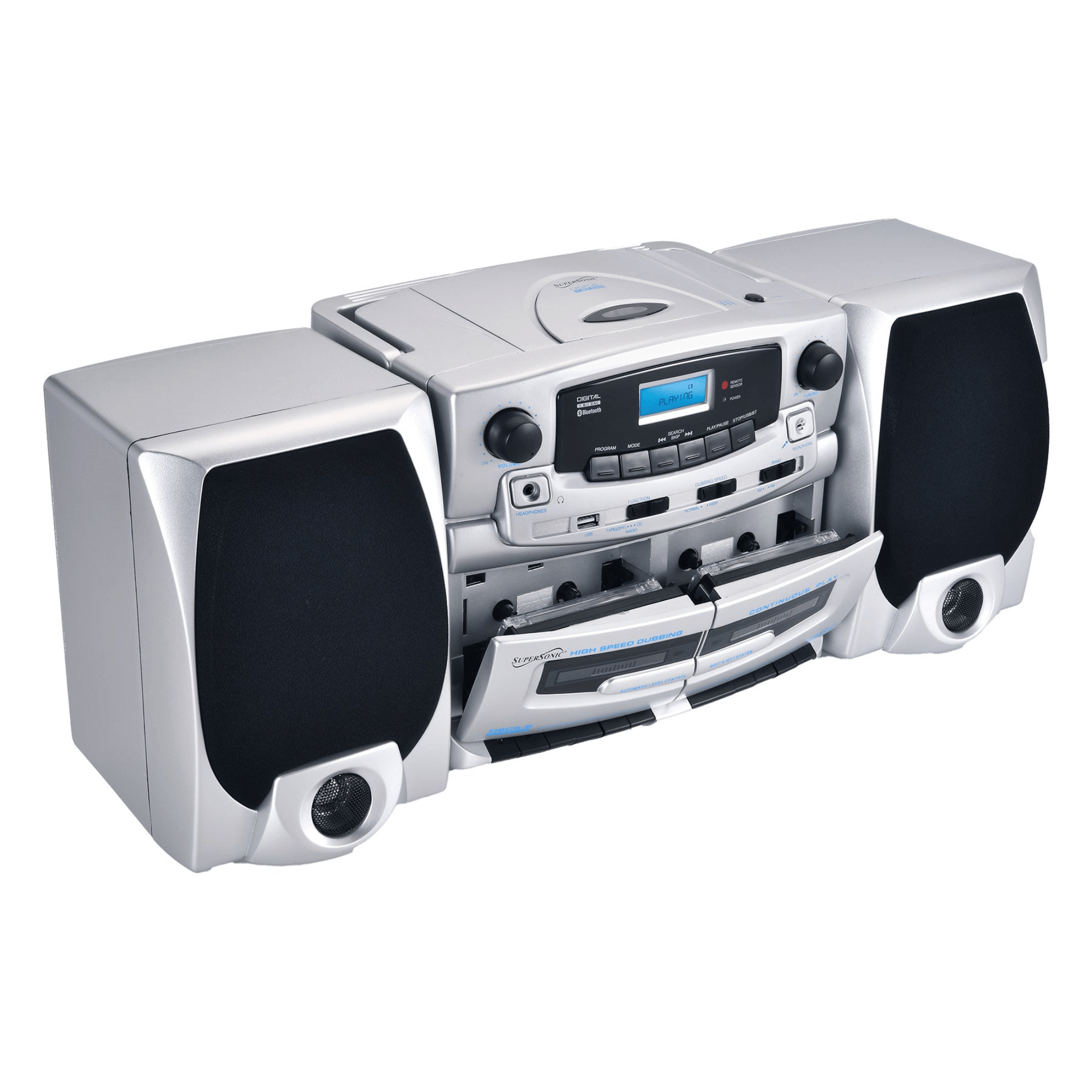 Supersonic Bluetooth Audio System with Double Cassette Recorder & Built-In Mic (SC-2121BT)