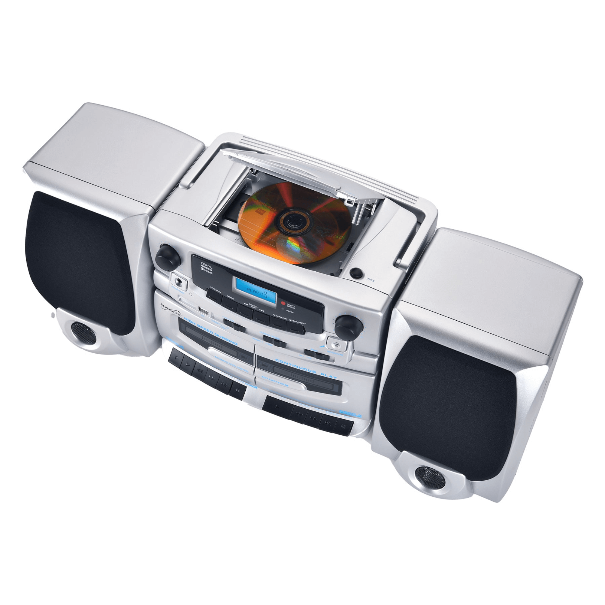 Supersonic Bluetooth Audio System with Double Cassette Recorder & Built-In Mic (SC-2121BT)