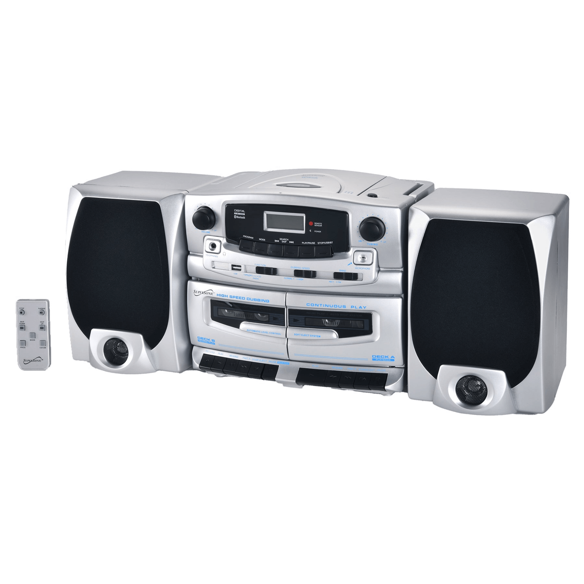 Supersonic Bluetooth Audio System with Double Cassette Recorder & Built-In Mic (SC-2121BT)