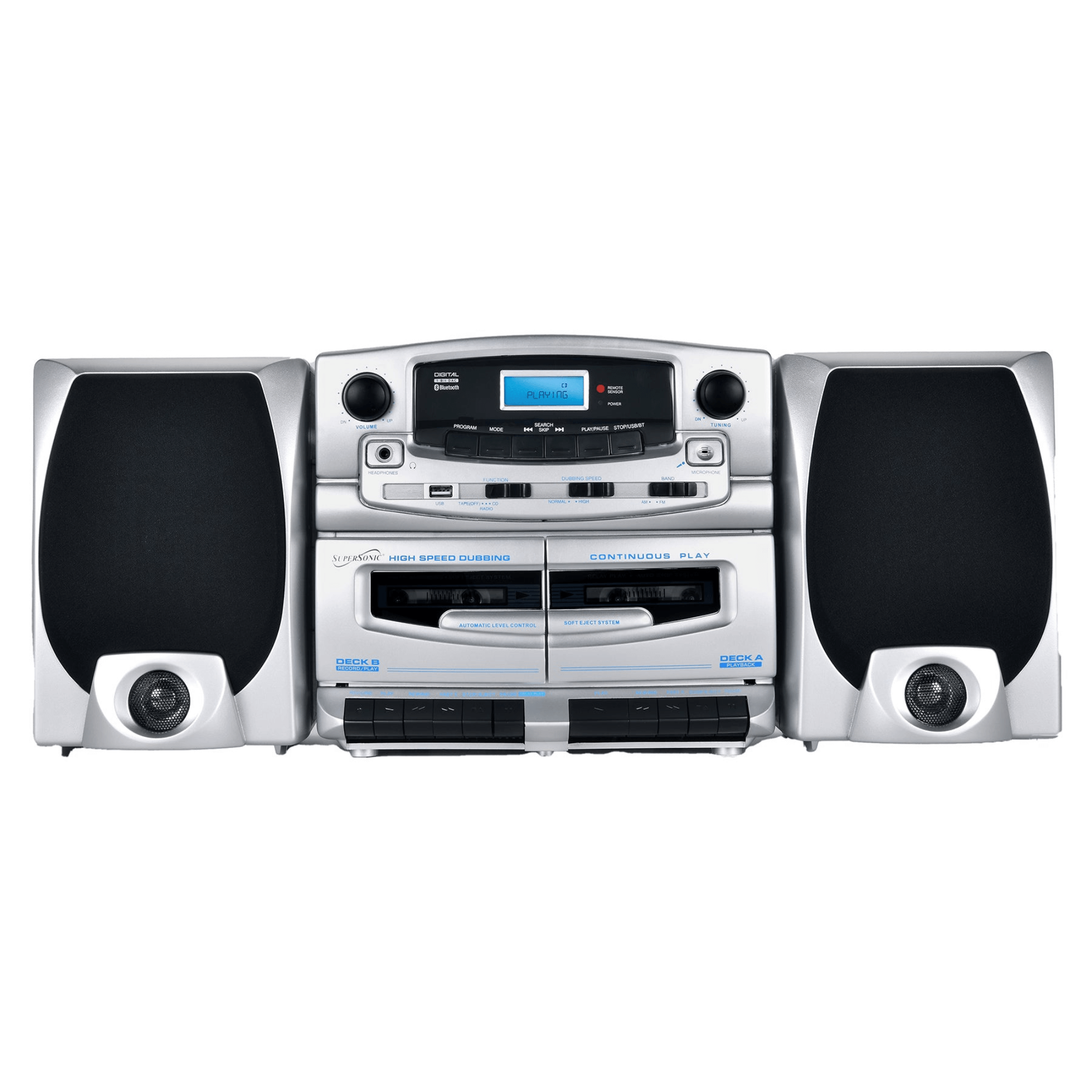 Supersonic Bluetooth Audio System with Double Cassette Recorder & Built-In Mic (SC-2121BT)