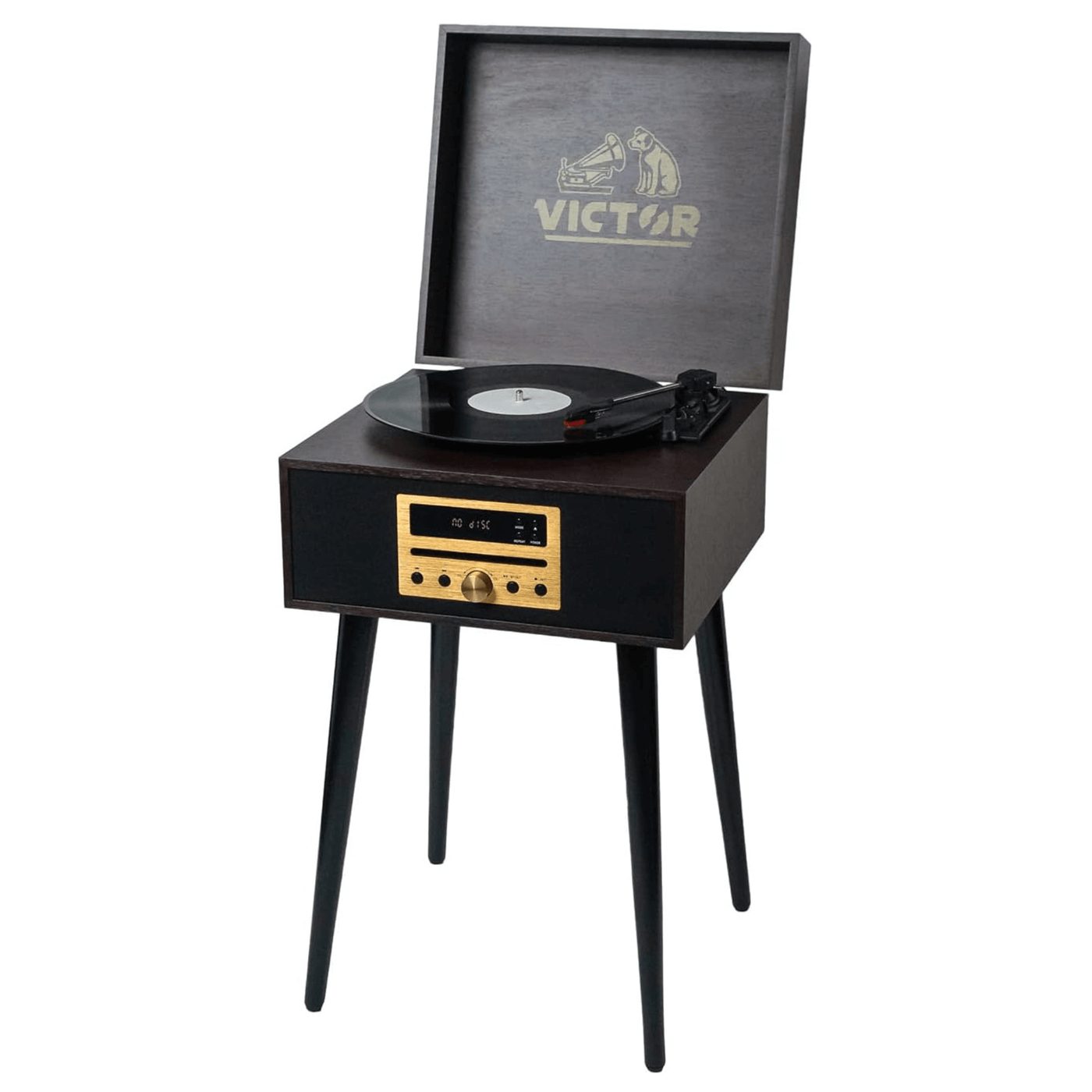 Victor Newbury 8-in-1 Music Center w Chair-Height Legs, USB Slot & AM FM Radio